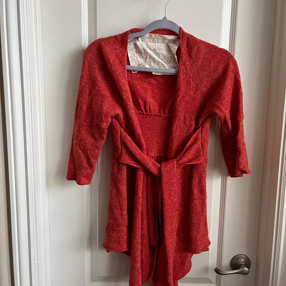 Red Knit Cardigan with Belt